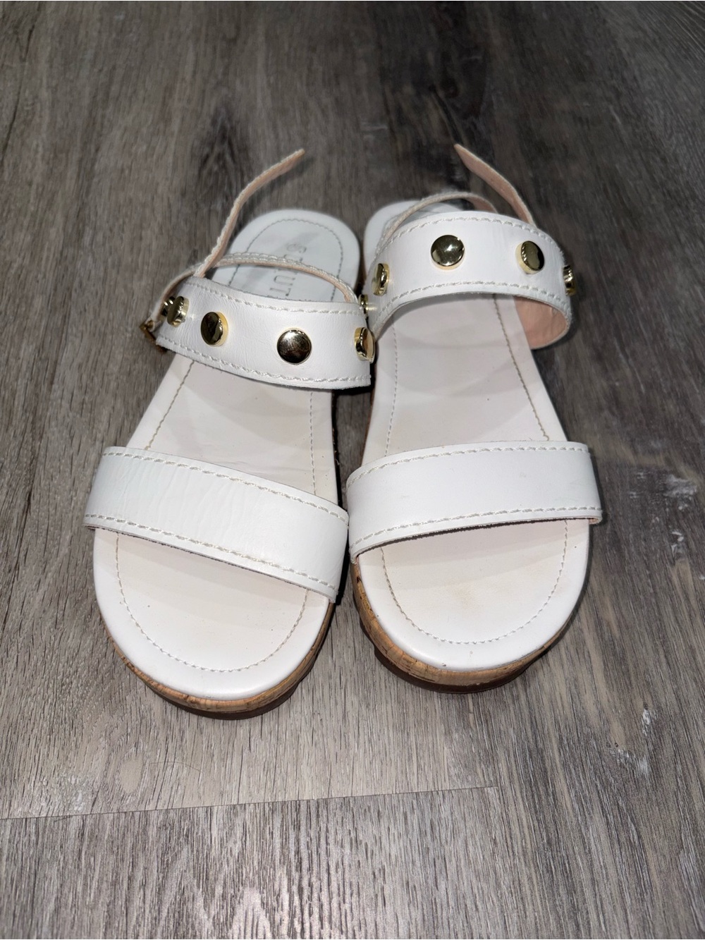 SCHUTZ White Leather Studded Ankle-Strap Sandals